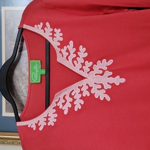 Coral top size M mid sleeve Coastal Lagenlook contemporary Artsy vacation - Picture 4 of 8